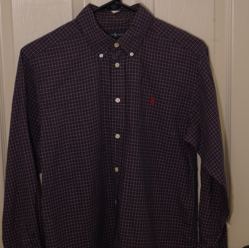 Ralph Lauren Men’s Purple Plaid Button-Down Shirt with Red Pony